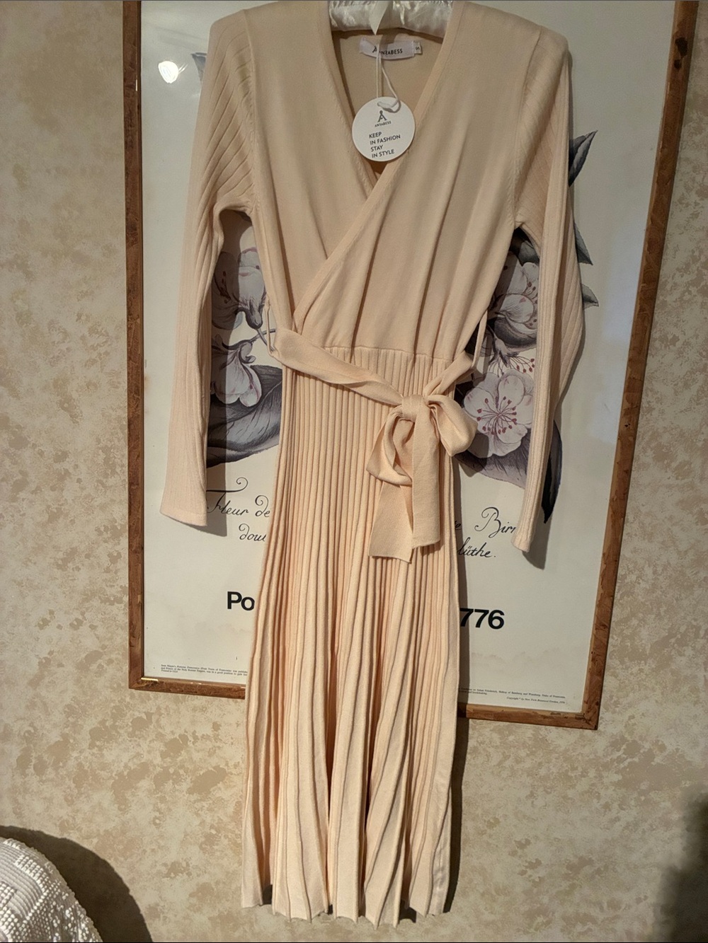 Cream Wrap Knit Midi Dress with Belt